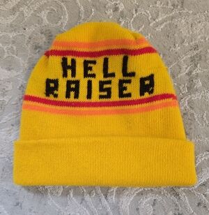 Vintage Yellow Knit Hell Raiser Beer Drinker Beanie Hat
